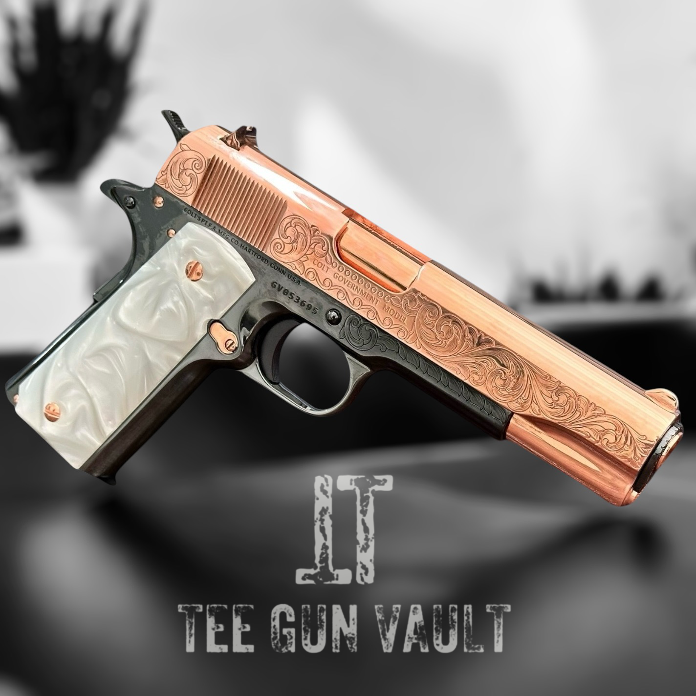 COLT CUSTOM 1911 ENGRAVED HIGH POLISHED WITH 18k ROSE GOLD FINISH CUSTOM GRIPS .45ACP