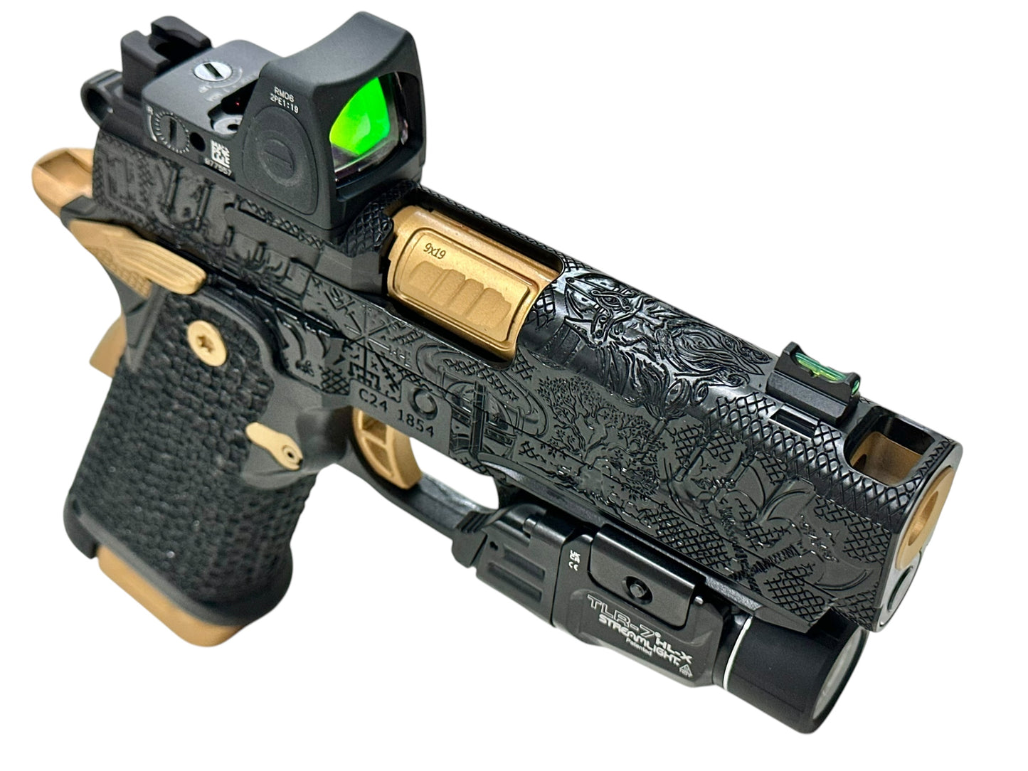 STACCATO CUSTOM C “VIKING” PORTED ENGRAVED IN BLACK/GOLD FINISH 9MM