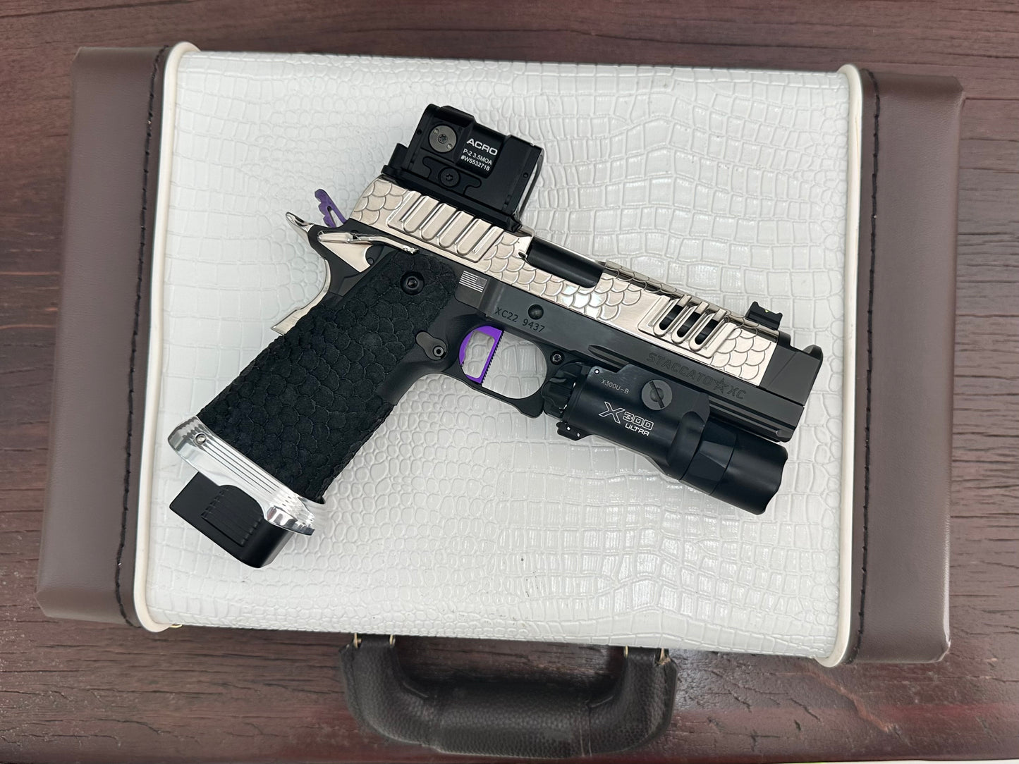 FULLY CUSTOMIZED STACCATO XC ENGRAVED POLISHED NICKEL PLATED WITH INFINITY TRIGGER ACRO AND X300