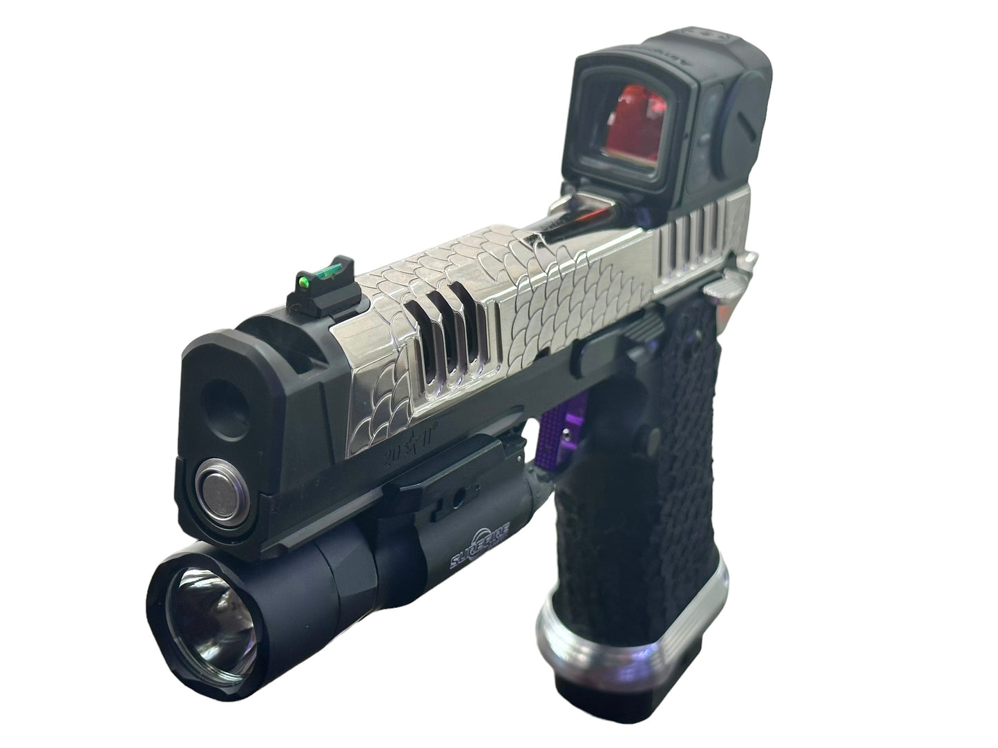 FULLY CUSTOMIZED STACCATO XC ENGRAVED POLISHED NICKEL PLATED WITH INFINITY TRIGGER ACRO AND X300