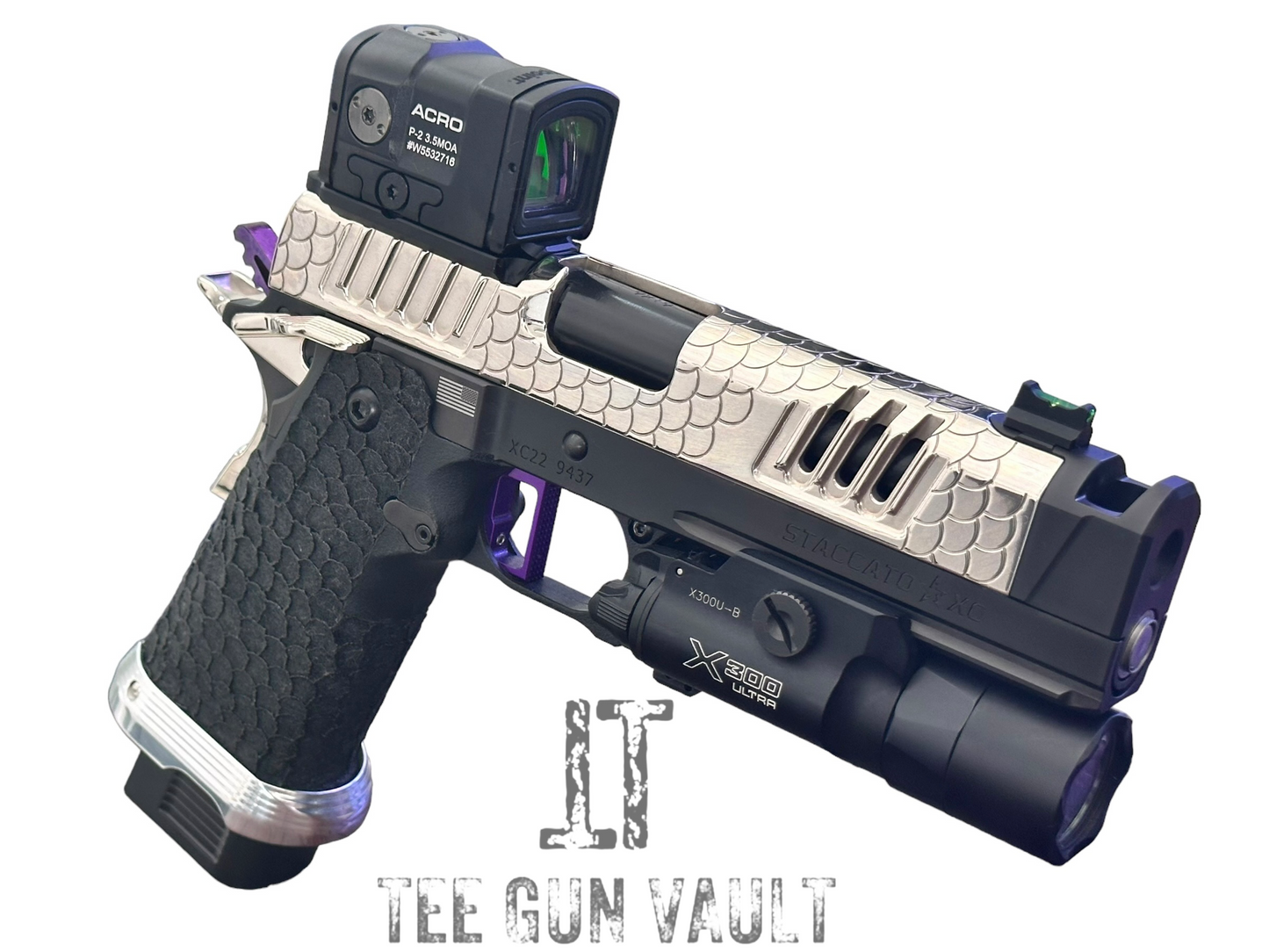 FULLY CUSTOMIZED STACCATO XC ENGRAVED POLISHED NICKEL PLATED WITH INFINITY TRIGGER ACRO AND X300