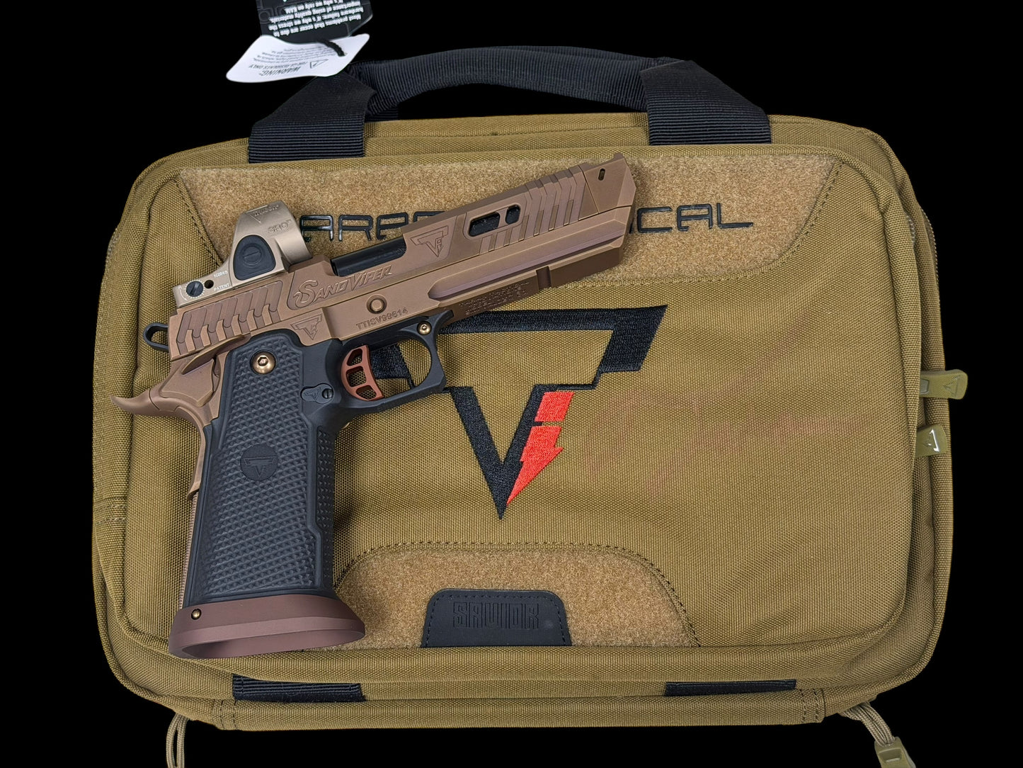 TARAN TACTICAL SAND VIPER 2011 NEW GRIPS 9MM WITH TAN SRO SIGNED CASE BY TARAN BUTLER