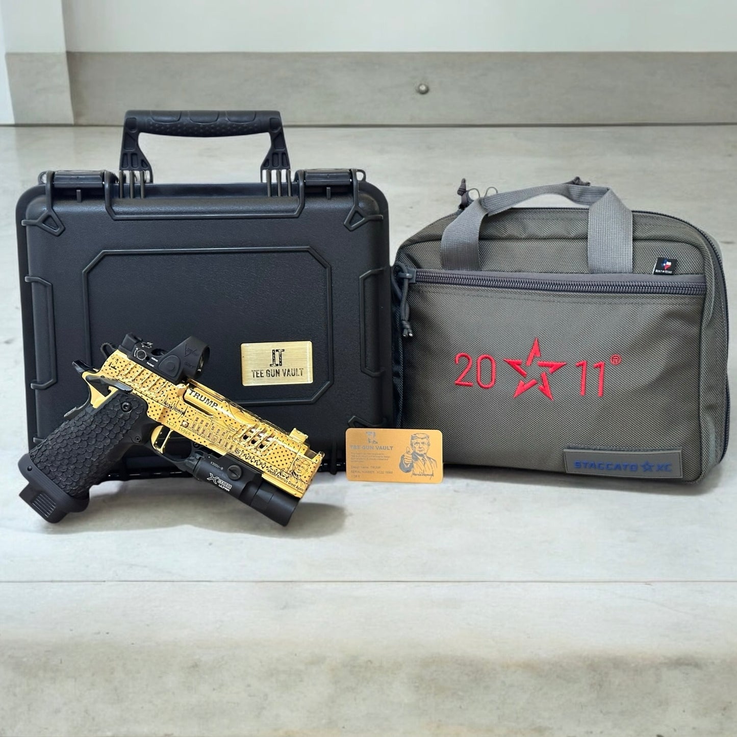 STACCATO CUSTOM XC “TRUMP” FULLY ENGRAVED POLISHED AND 24k GOLD PLATED SRO & X300