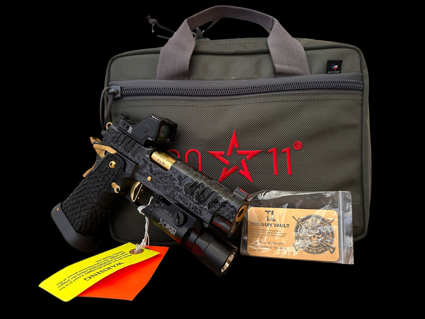 STACCATO P CUSTOM “BLACK OPS” 4.4” PORTED IN POLISHED BLACK DLC / GOLD TIN PVD ACCENTS