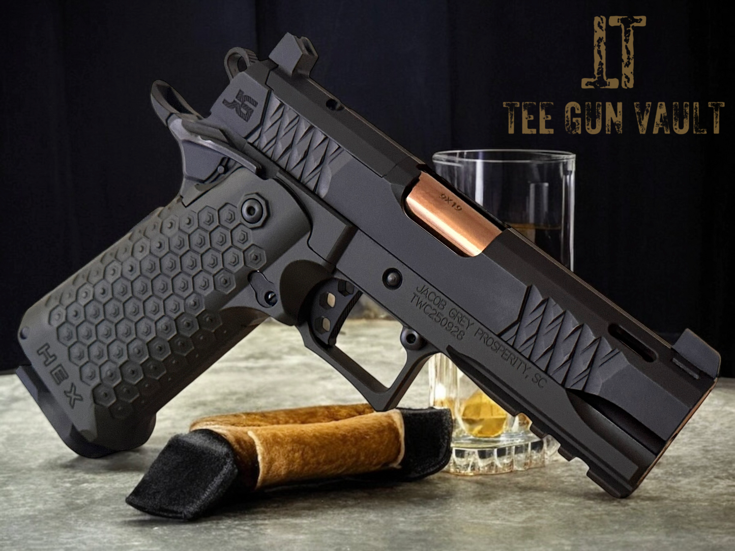 JACOB GREY TWC HEX PORTED 9MM 4.25” ROSE GOLD PVD BARREL
