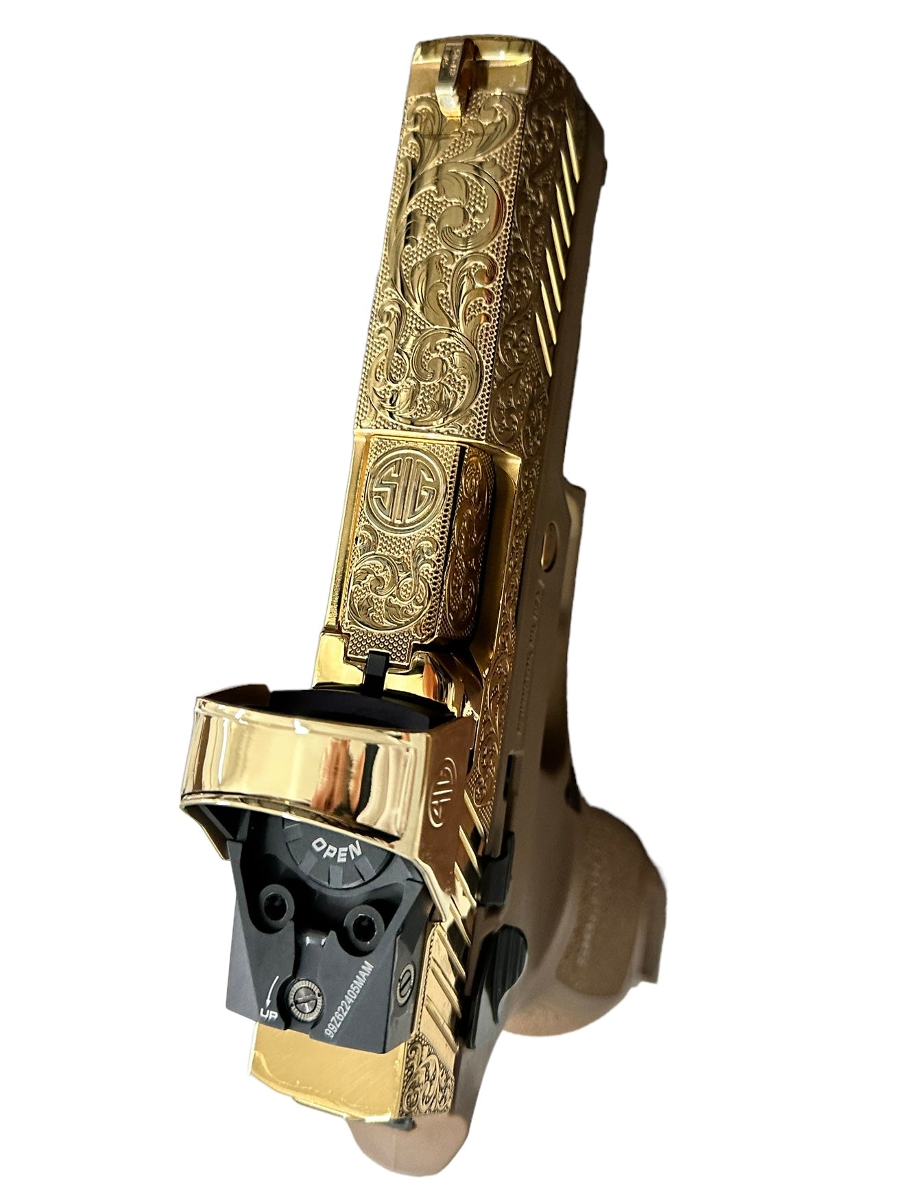 SIG SAUER P320 M18 WITH OPTIC 9mm FULLY ENGRAVED SLIDE POLISHED 24K GOLD PLATED