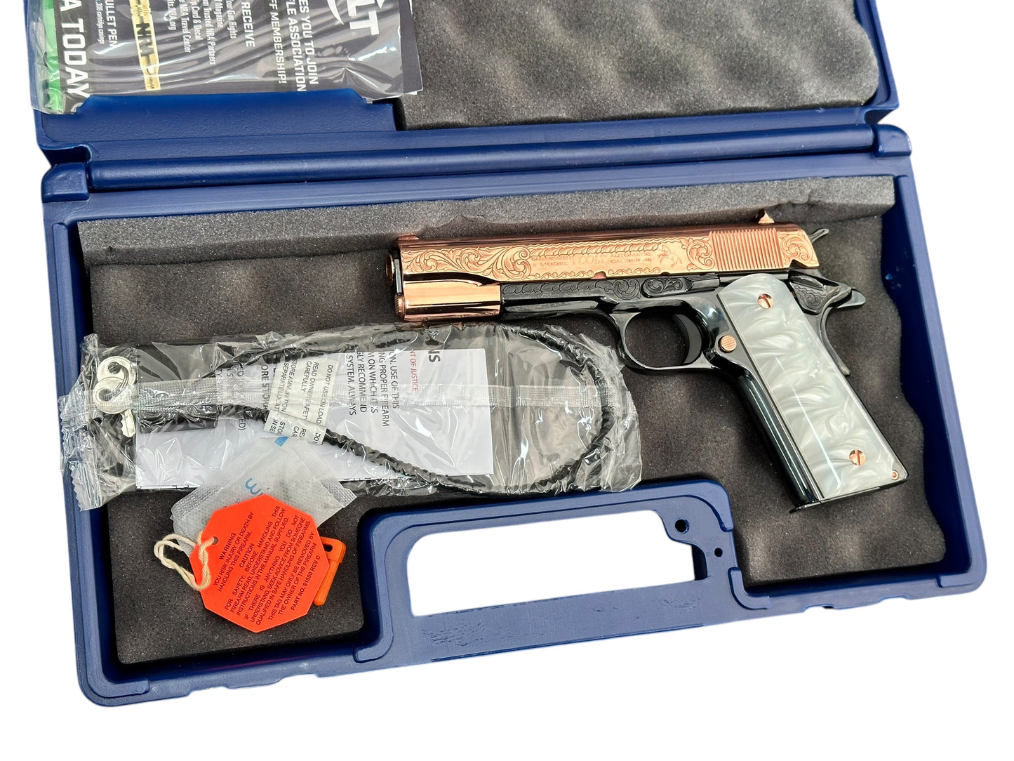 COLT CUSTOM 1911 ENGRAVED HIGH POLISHED WITH 18k ROSE GOLD FINISH CUSTOM GRIPS .45ACP