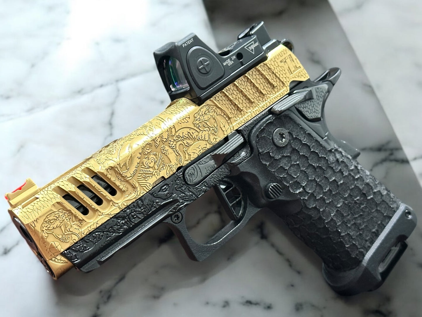 CUSTOM STACCATO CS “MEDUSA” X SERIES PORTED 3.5” FULLY ENGRAVED IN GOLD NITRIDE PVD FINISH