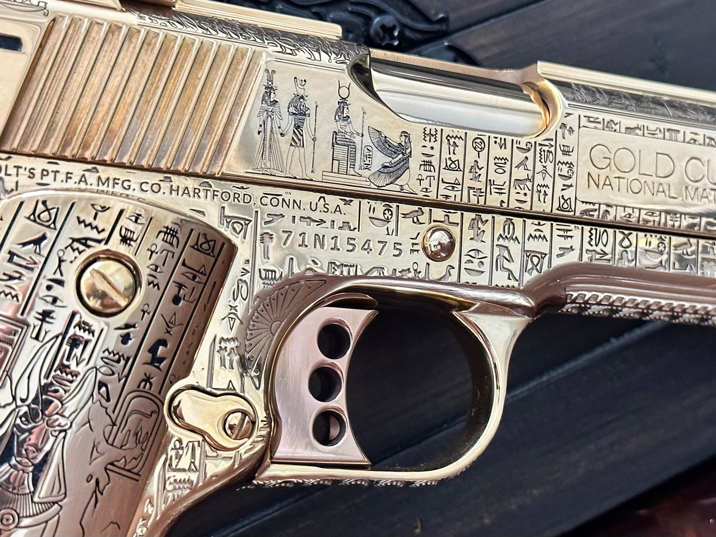 COLT CUSTOM 1911 COMP’D LIMITED EDITION “ANUBIS” 24k GOLD IN A BEAUTY DISPLAY MAGNETIC BOX PRE ORDER (3-4 weeks lead time)