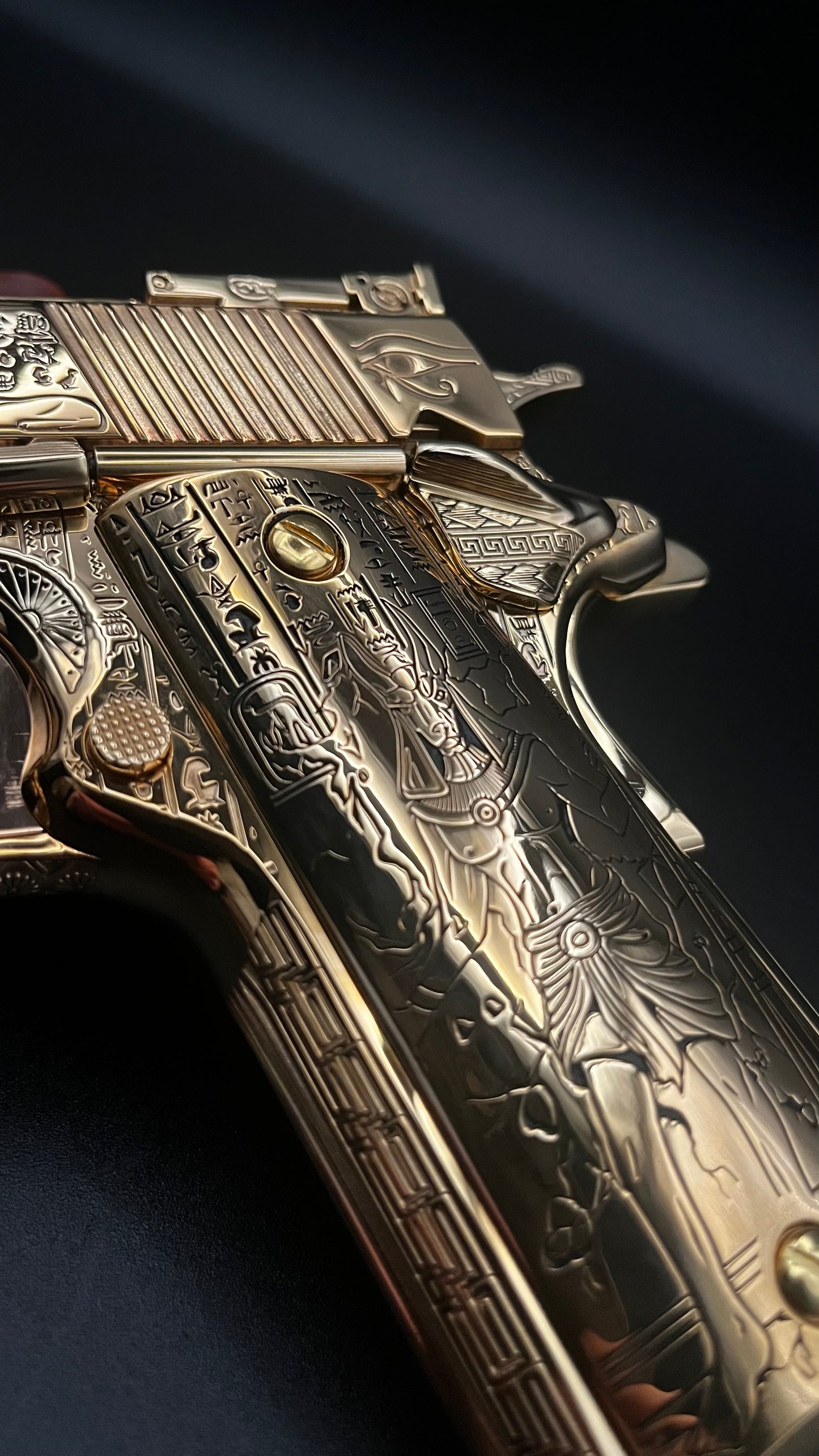 COLT CUSTOM 1911 COMP’D LIMITED EDITION “ANUBIS” 24k GOLD IN A BEAUTY DISPLAY MAGNETIC BOX PRE ORDER (3-4 weeks lead time)