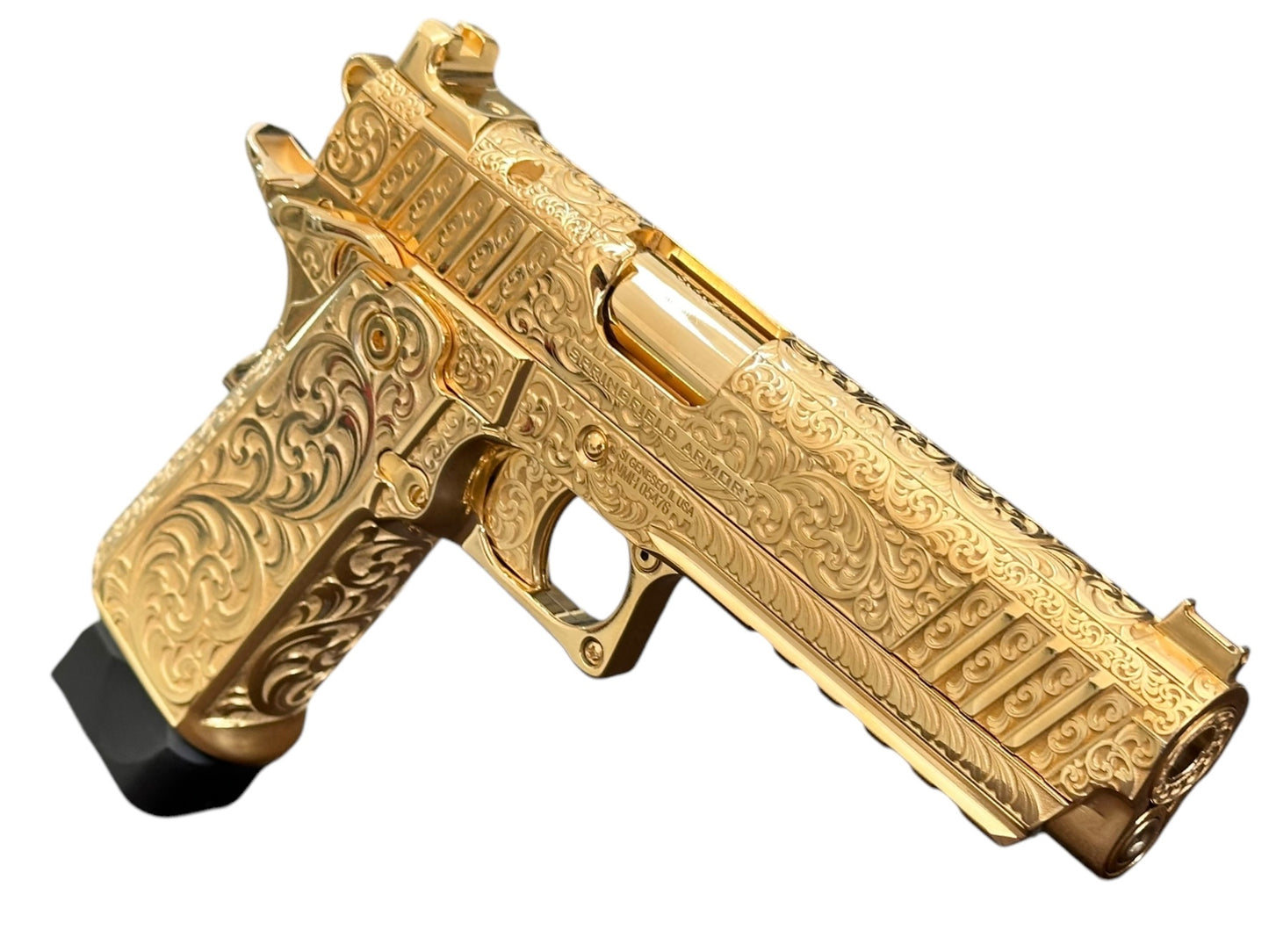 CUSTOM SPRINGFIELD ARMORY PRODIGY DOUBLE STACK 9mm 1 OF 1 FULLY ENGRAVED POLISHED AND 24K GOLD PLATED