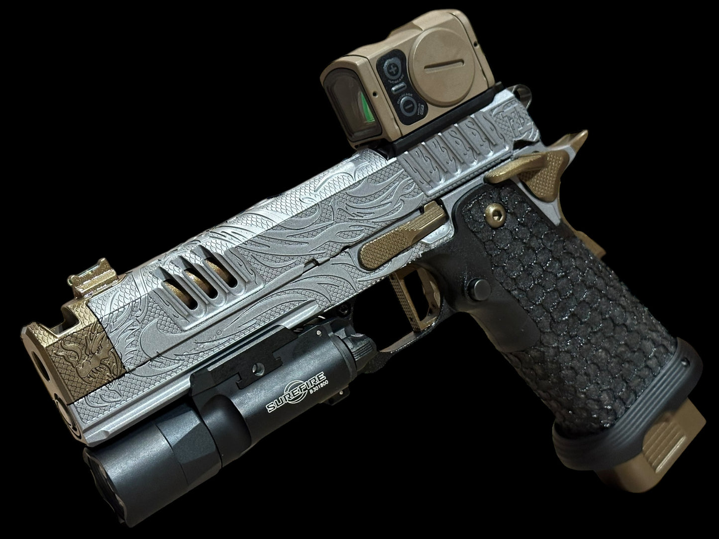 STACCATO CUSTOM XC “TRIBAL DRAGON” ENGRAVED IN GRAY/BRONZE WITH ACRO P2 & X300