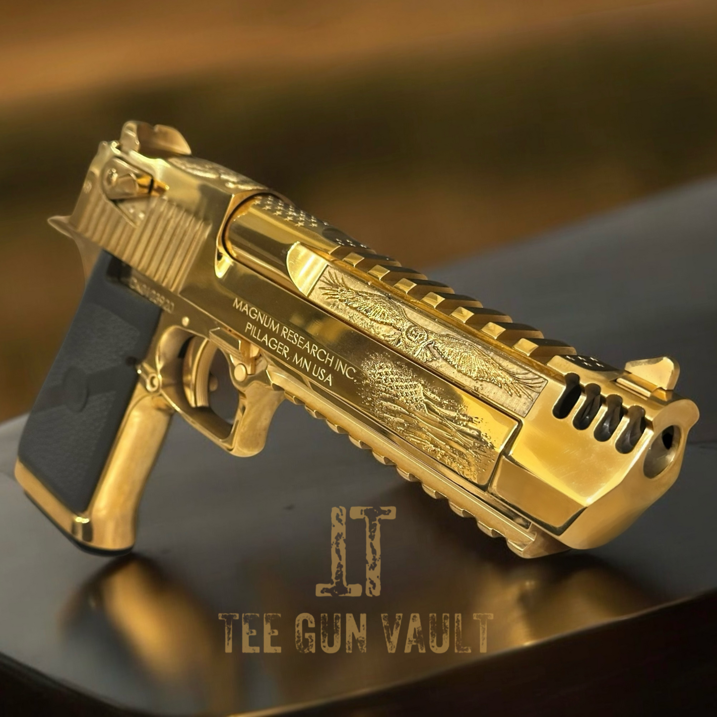 MAGNUM RESEARCH DESERT EAGLE 50AE 3D ENGRAVED POLISHED IN 24K GOLD PLATED FINISH
