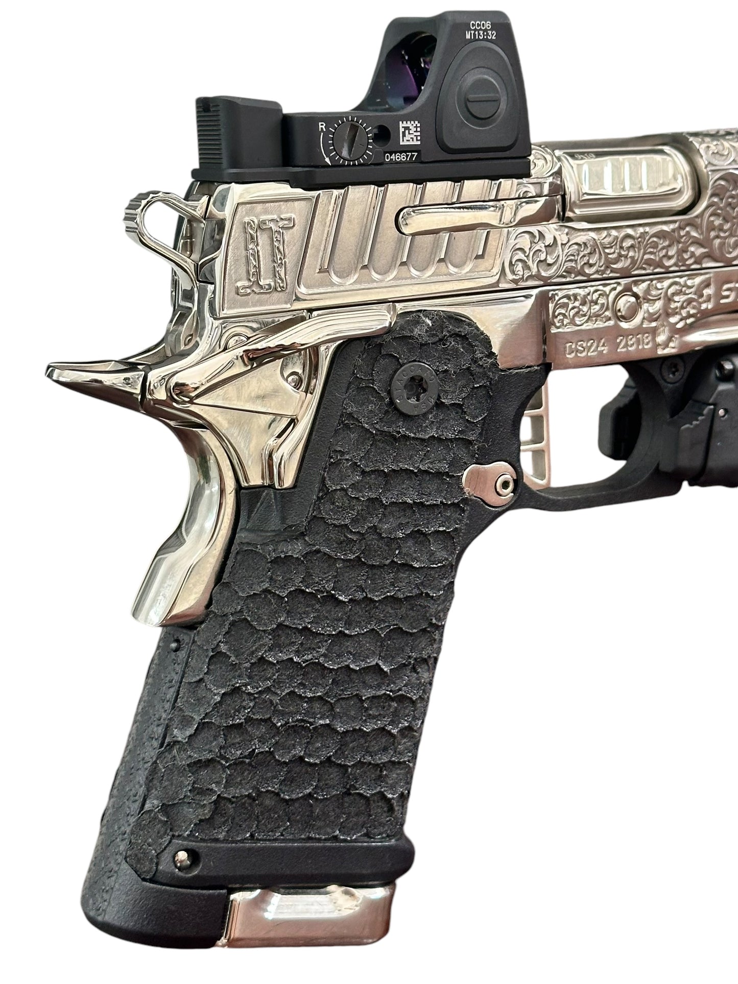 STACCATO CUSTOM CS 3.5” FULLY ENGRAVED HIGH POLISHED NICKEL PLATED WITH RMR & TLR7