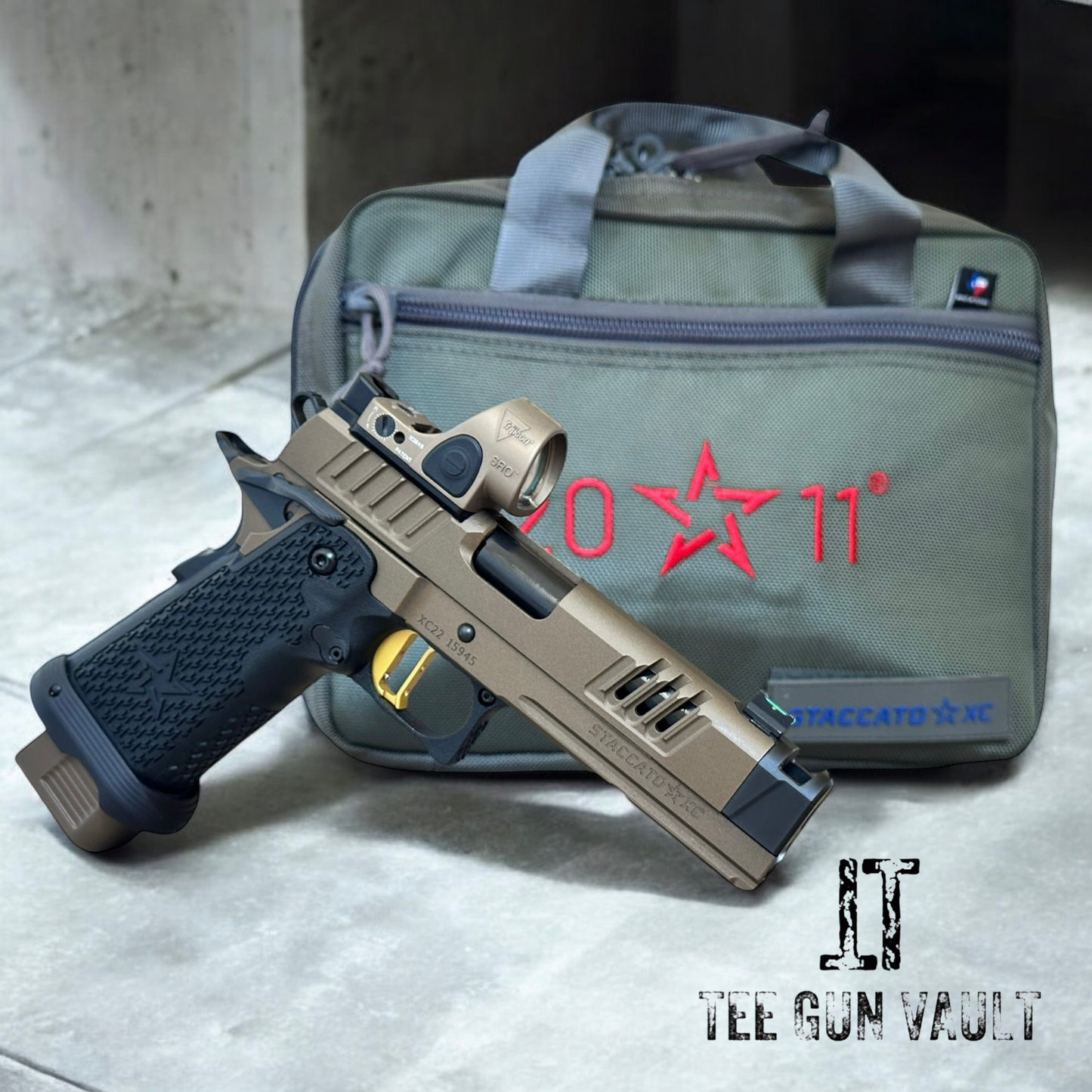 STACCATO XC 2011 CUSTOM BRONZE/BLACK WITH ATLAS TRIGGER AND TRIJICON SRO