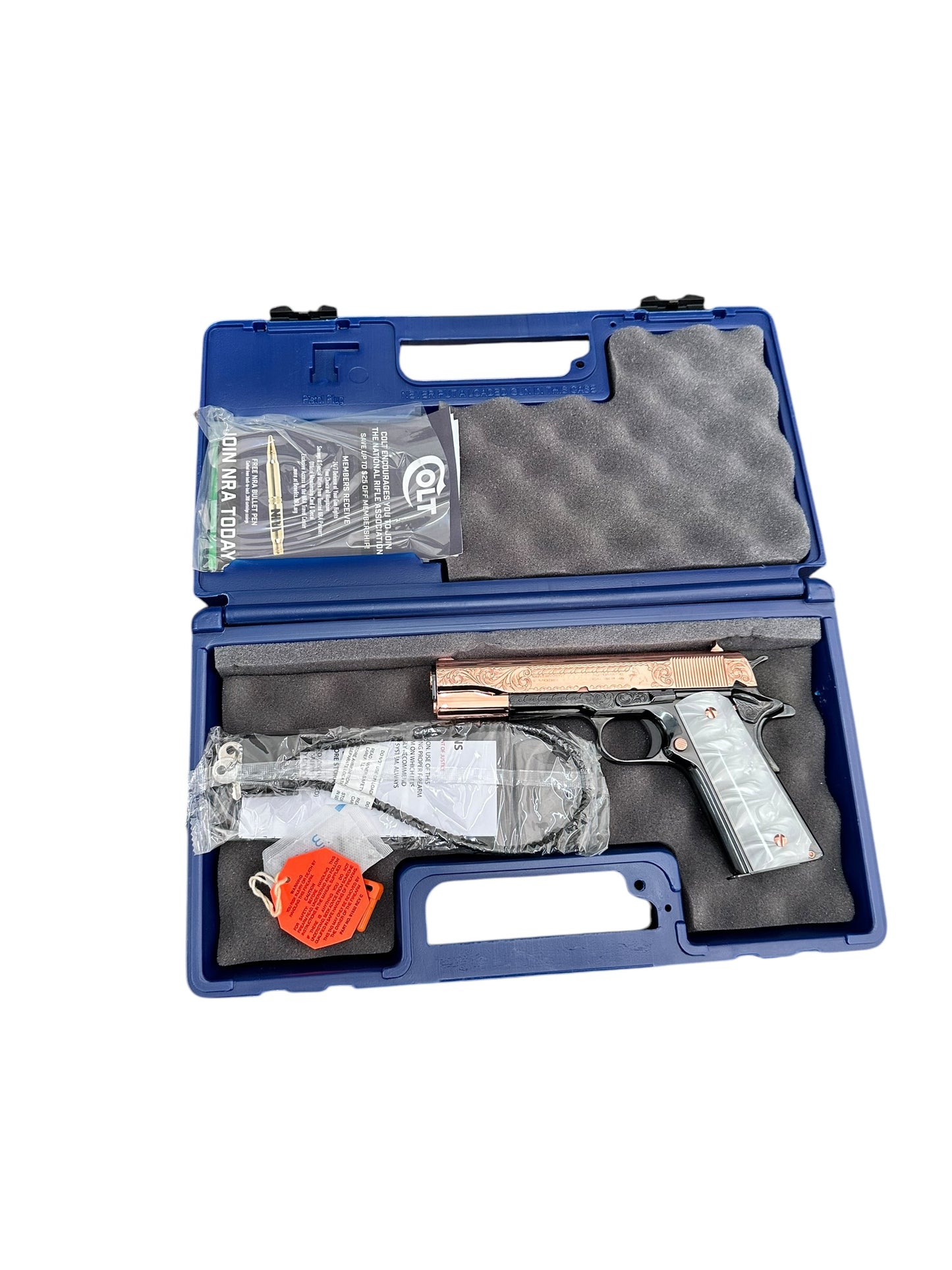 COLT CUSTOM 1911 ENGRAVED HIGH POLISHED WITH 18k ROSE GOLD FINISH CUSTOM GRIPS .45ACP