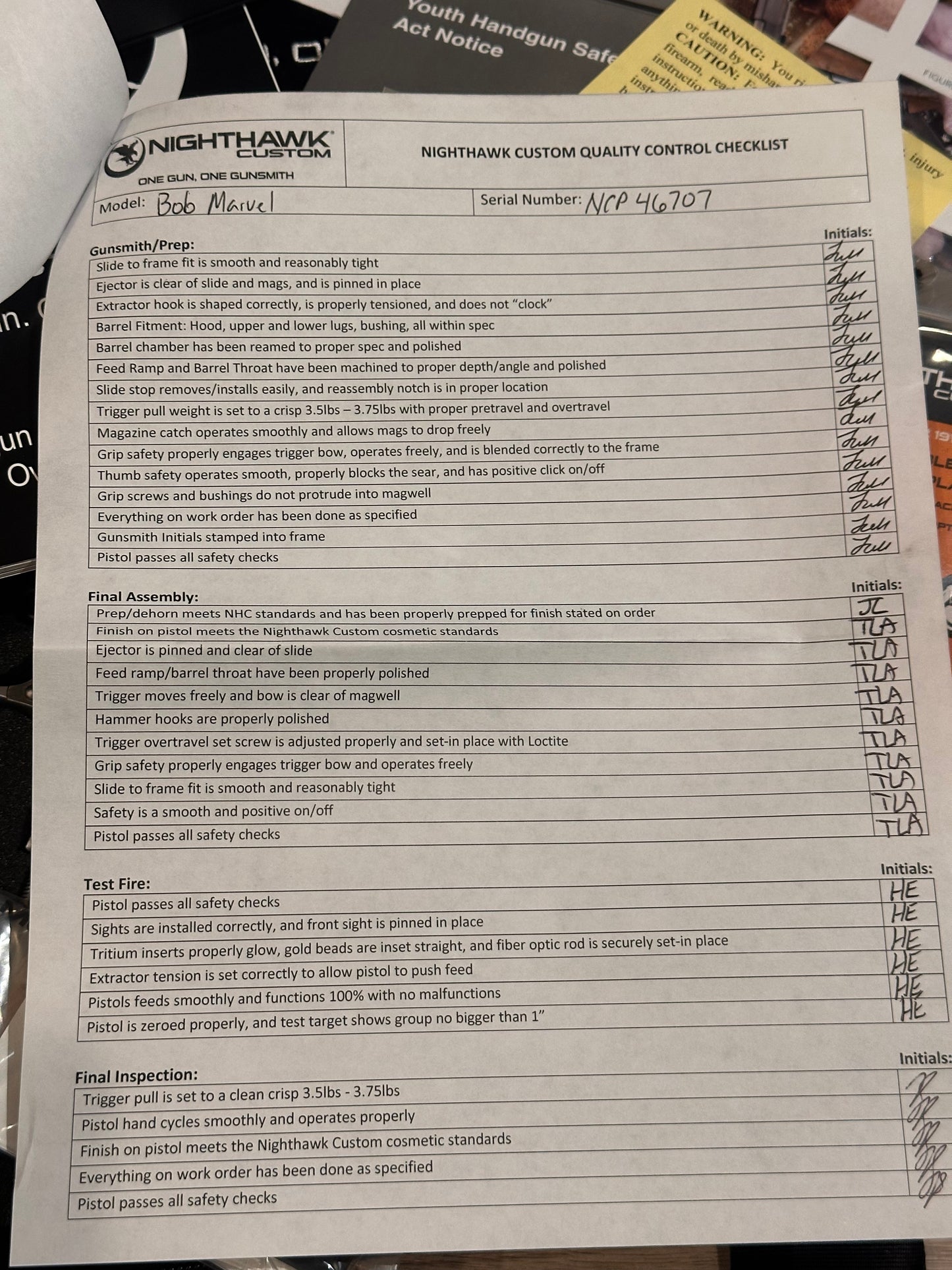 NIGHTHAWK CUSTOM BOB MARVEL 10MM MAMMOTH IVORY GRIPS AND MATCHING KNIFE