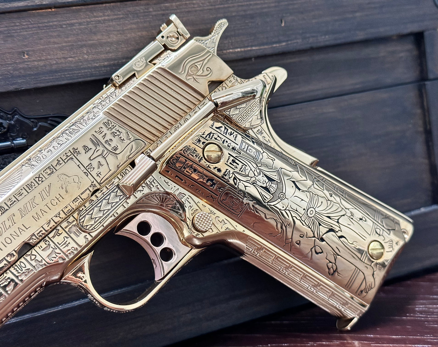 COLT CUSTOM 1911 COMP’D LIMITED EDITION “ANUBIS” 24k GOLD IN A BEAUTY DISPLAY MAGNETIC BOX PRE ORDER (3-4 weeks lead time)