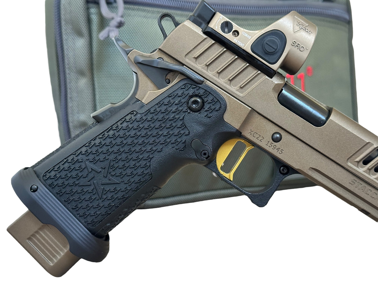 STACCATO XC 2011 CUSTOM BRONZE/BLACK WITH ATLAS TRIGGER AND TRIJICON SRO
