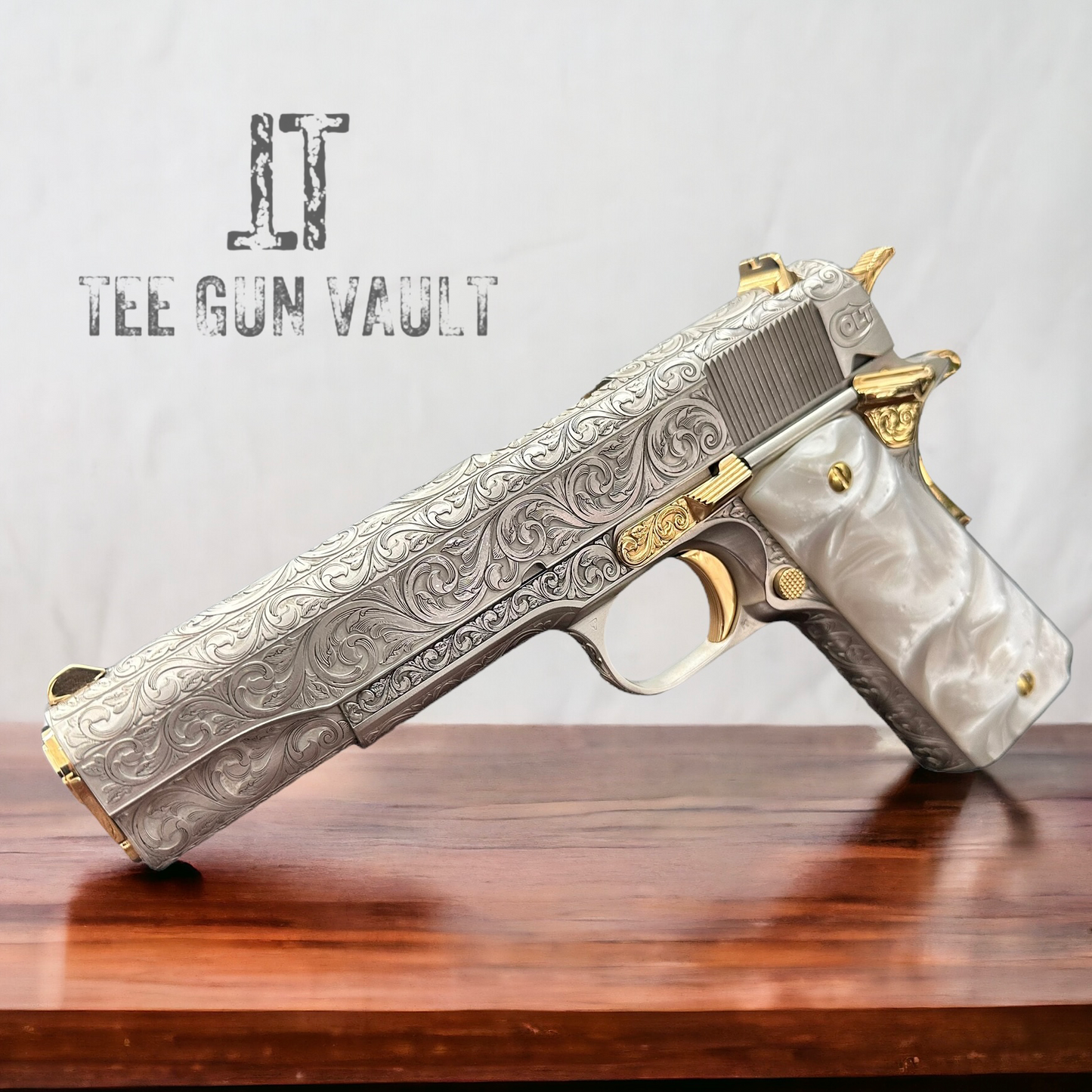 COLT CUSTOM 1911 FULLY ENGRAVED BRUSH NICKEL FINISH WITH 24K GOLD ACCENTS (pre order)
