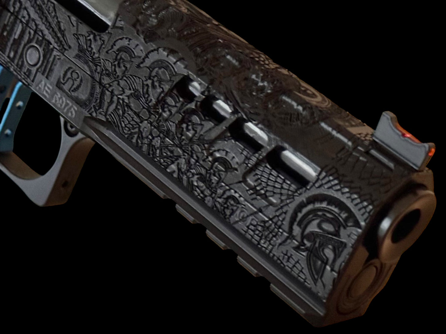 ATLAS GUNWORKS CUSTOM ATHENA SHINY BLACK WITH STROUP KNIFE, TRIJICON SRO