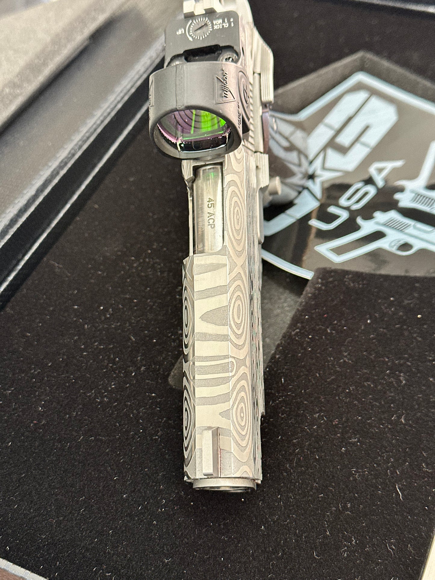 CABOT GUNS CUSTOM 1911 ONE OF A KIND DAMASCUS SPECIAL BUILD.