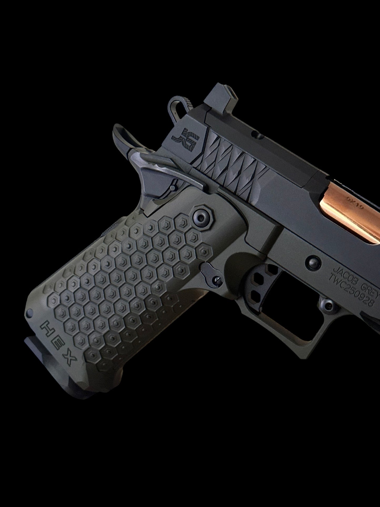 JACOB GREY TWC HEX PORTED 9MM 4.25” ROSE GOLD PVD BARREL