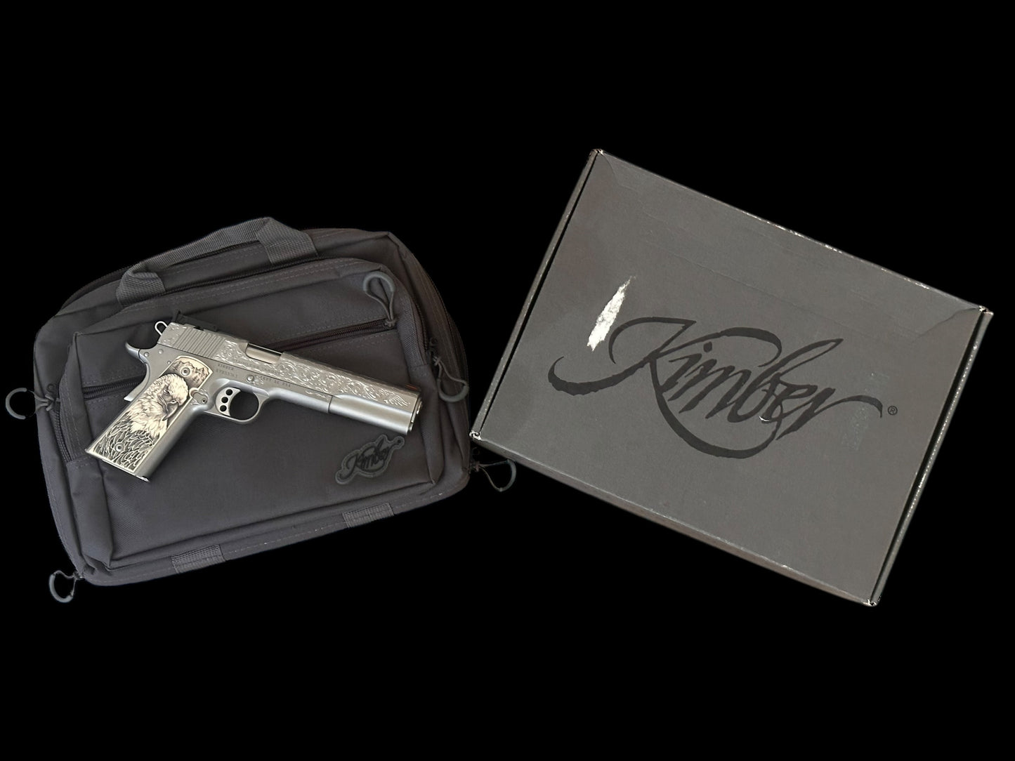 Kimber 1911 Stainless Target long slide hand engraved with custom grips. .45acp