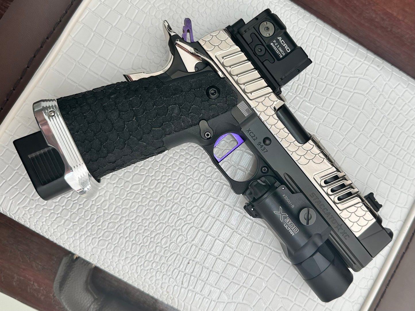 FULLY CUSTOMIZED STACCATO XC ENGRAVED POLISHED NICKEL PLATED WITH INFINITY TRIGGER ACRO AND X300