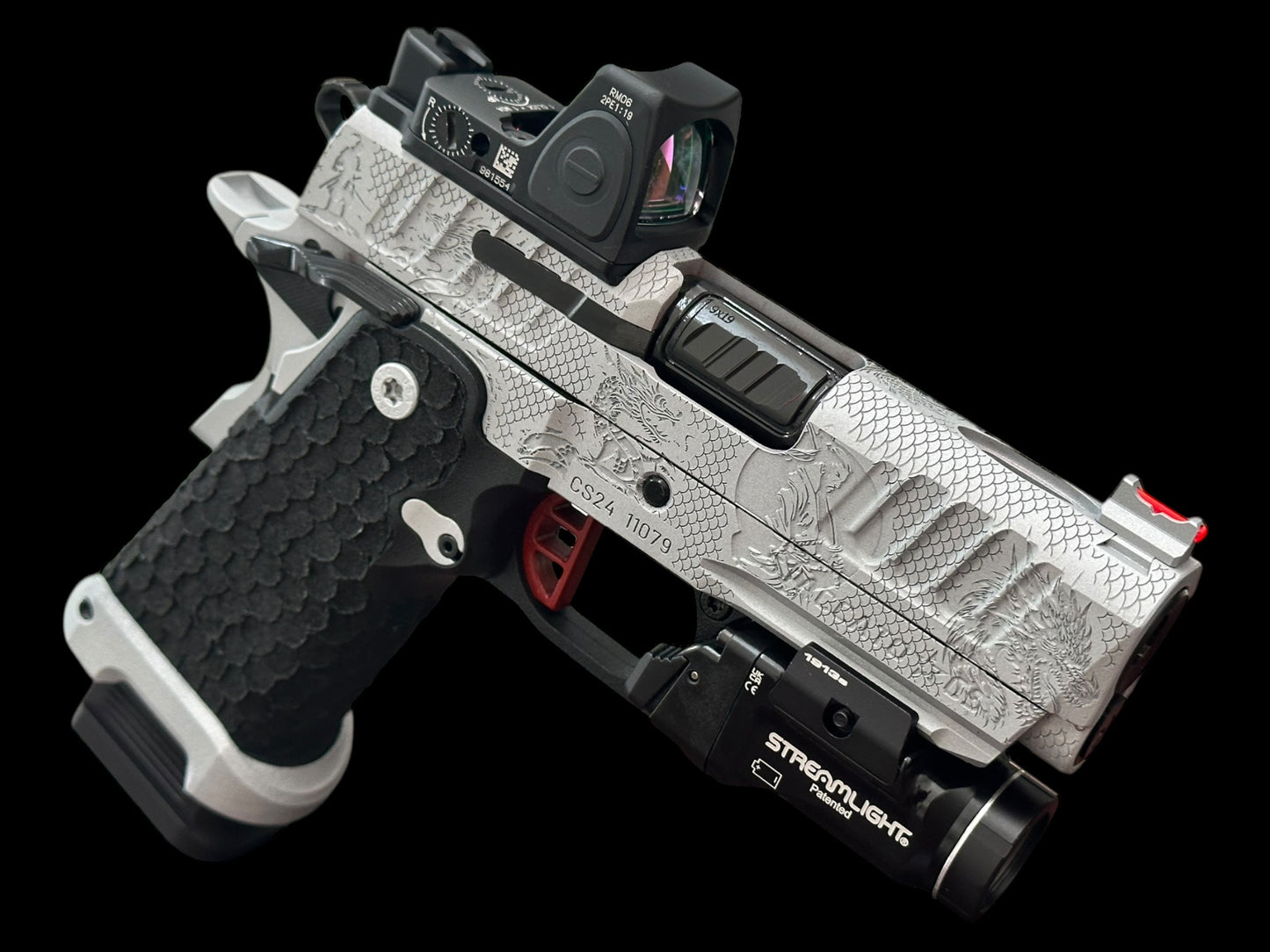 STACCATO CUSTOM CS PORTED 3.5” “THE LAST SAMURAI” ENGRAVED WITH RMR AND LIGHT IN GREY FINISH