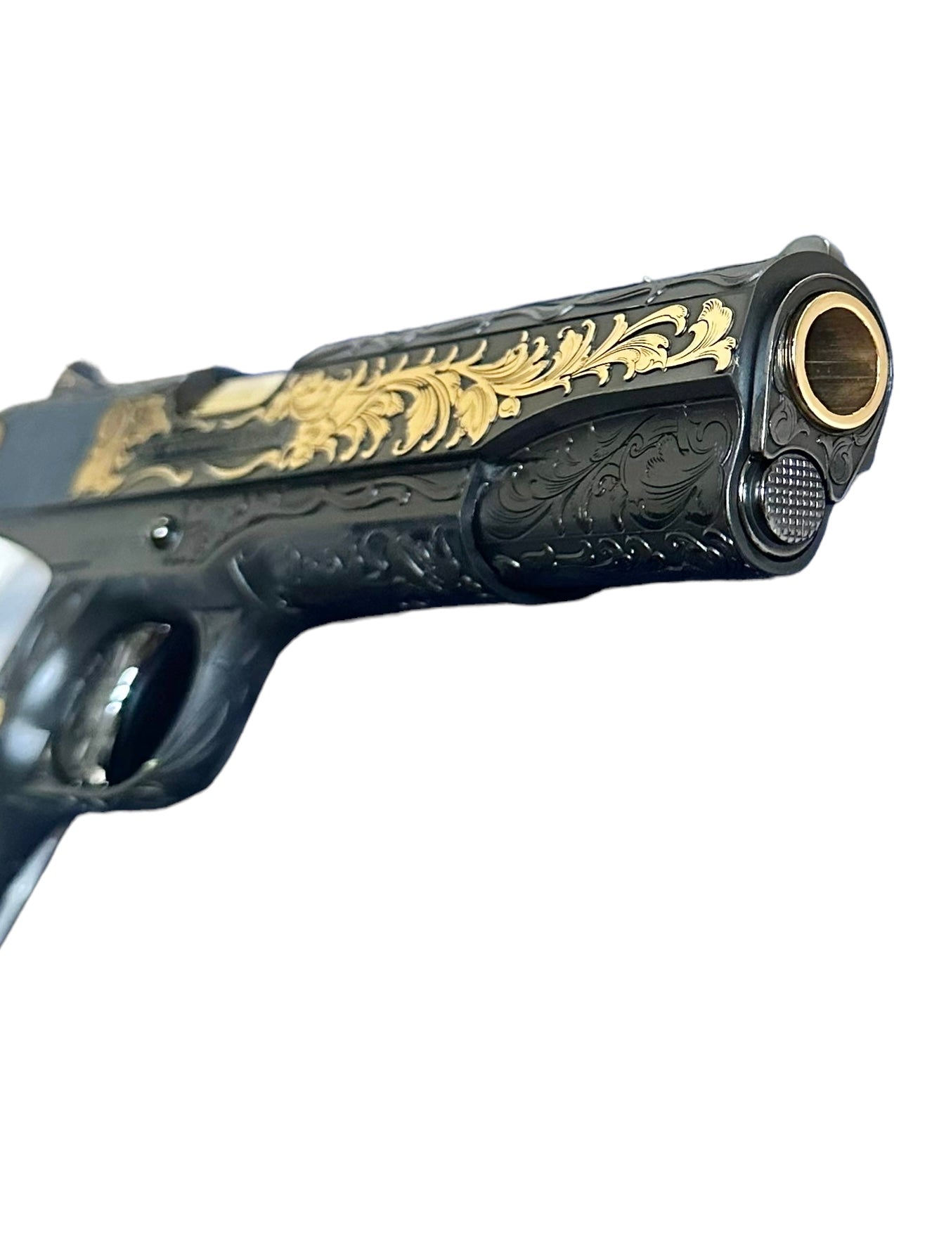 CUSTOM COLT 1911 GOVERNMENT FULLY ENGRAVED, BLUED WITH 24K GOLD PLATED ACCENTS
