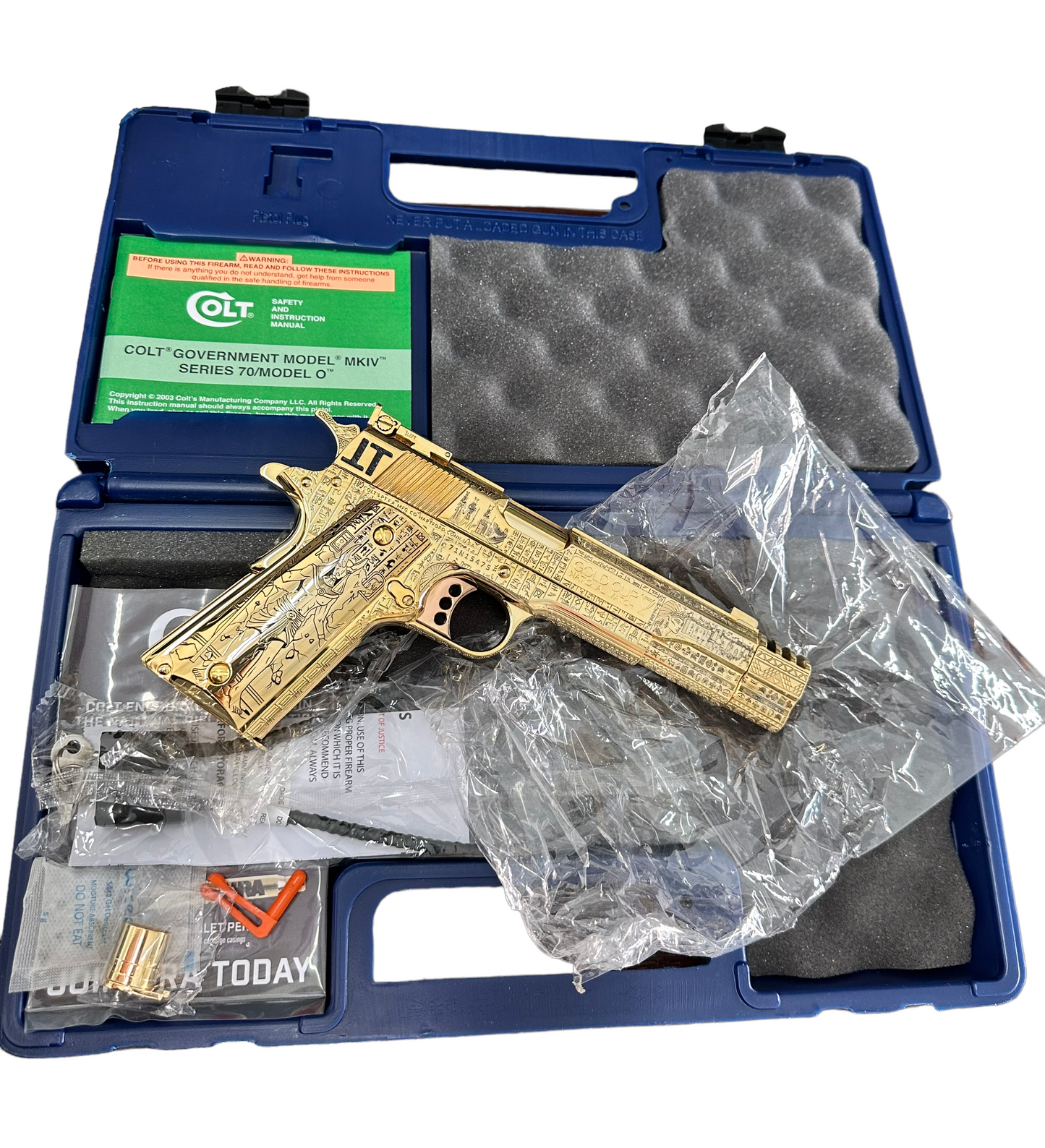 COLT CUSTOM 1911 COMP’D LIMITED EDITION “ANUBIS” 24k GOLD IN A BEAUTY DISPLAY MAGNETIC BOX PRE ORDER (3-4 weeks lead time)
