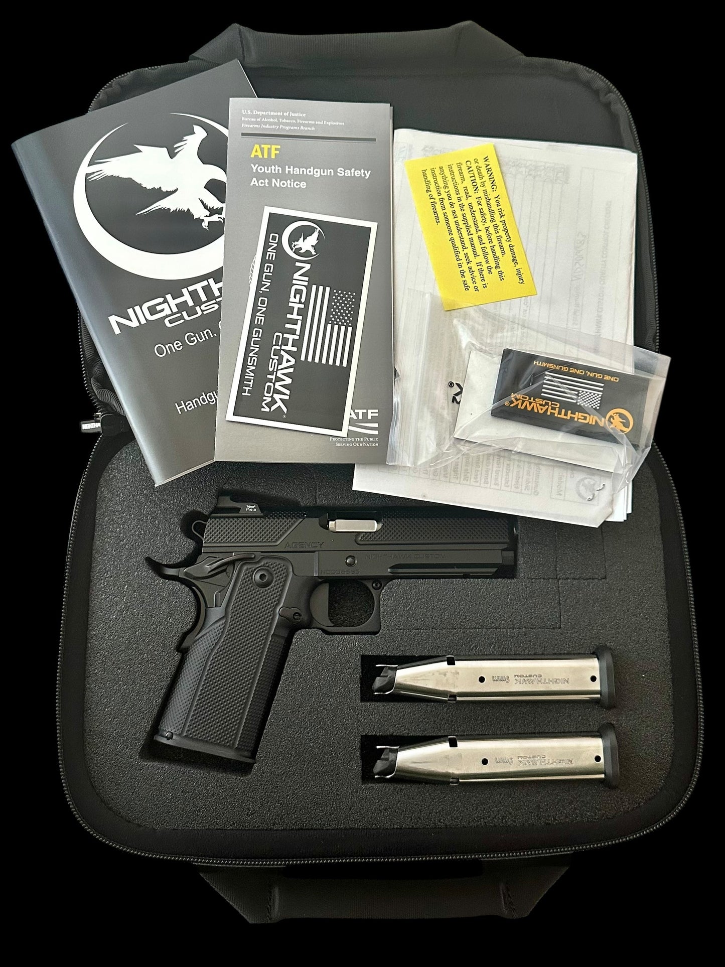 NIGHTHAWK CUSTOM DOUBLE AGENT DS 4.25” OPTIC READY BLACK DLC COMMANDER AMBI SAFETY 9MM