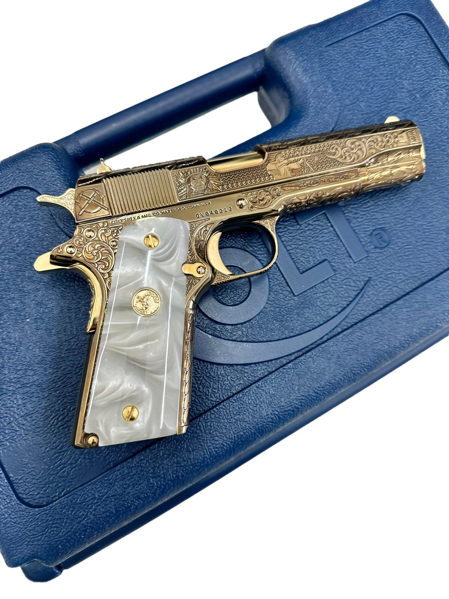 COLT CUSTOM 1911 FULLY ENGRAVED FREEDOM NITRO BRONZE PLATED WITH 24K GOLD ACCENTS.