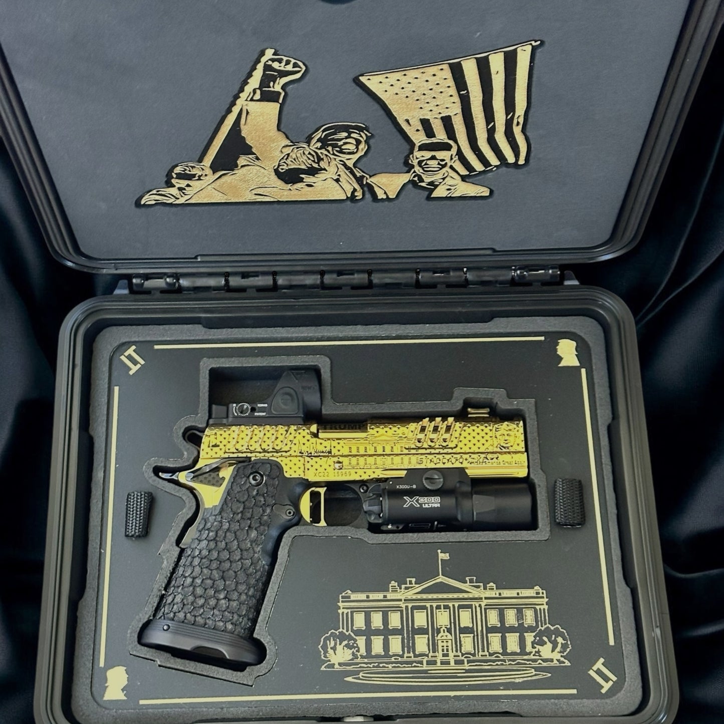 STACCATO CUSTOM XC “TRUMP” FULLY ENGRAVED POLISHED AND 24k GOLD PLATED SRO & X300