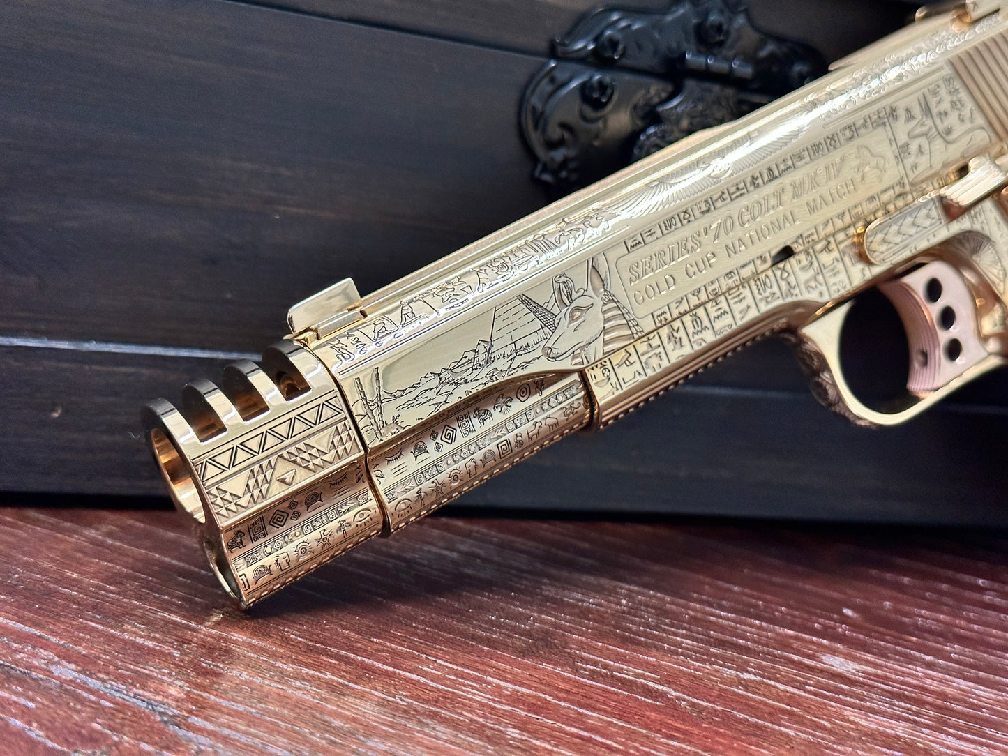 COLT CUSTOM 1911 COMP’D LIMITED EDITION “ANUBIS” 24k GOLD IN A BEAUTY DISPLAY MAGNETIC BOX PRE ORDER (3-4 weeks lead time)