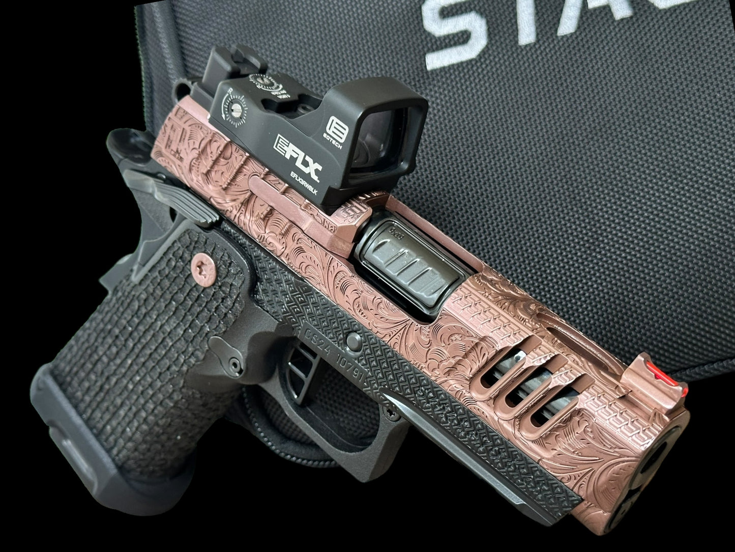 STACCATO CUSTOM CS X SERIES PORTED 3.5” ENGRAVED SCROLL DESIGN ROSE GOLD/ BLACK FINISH