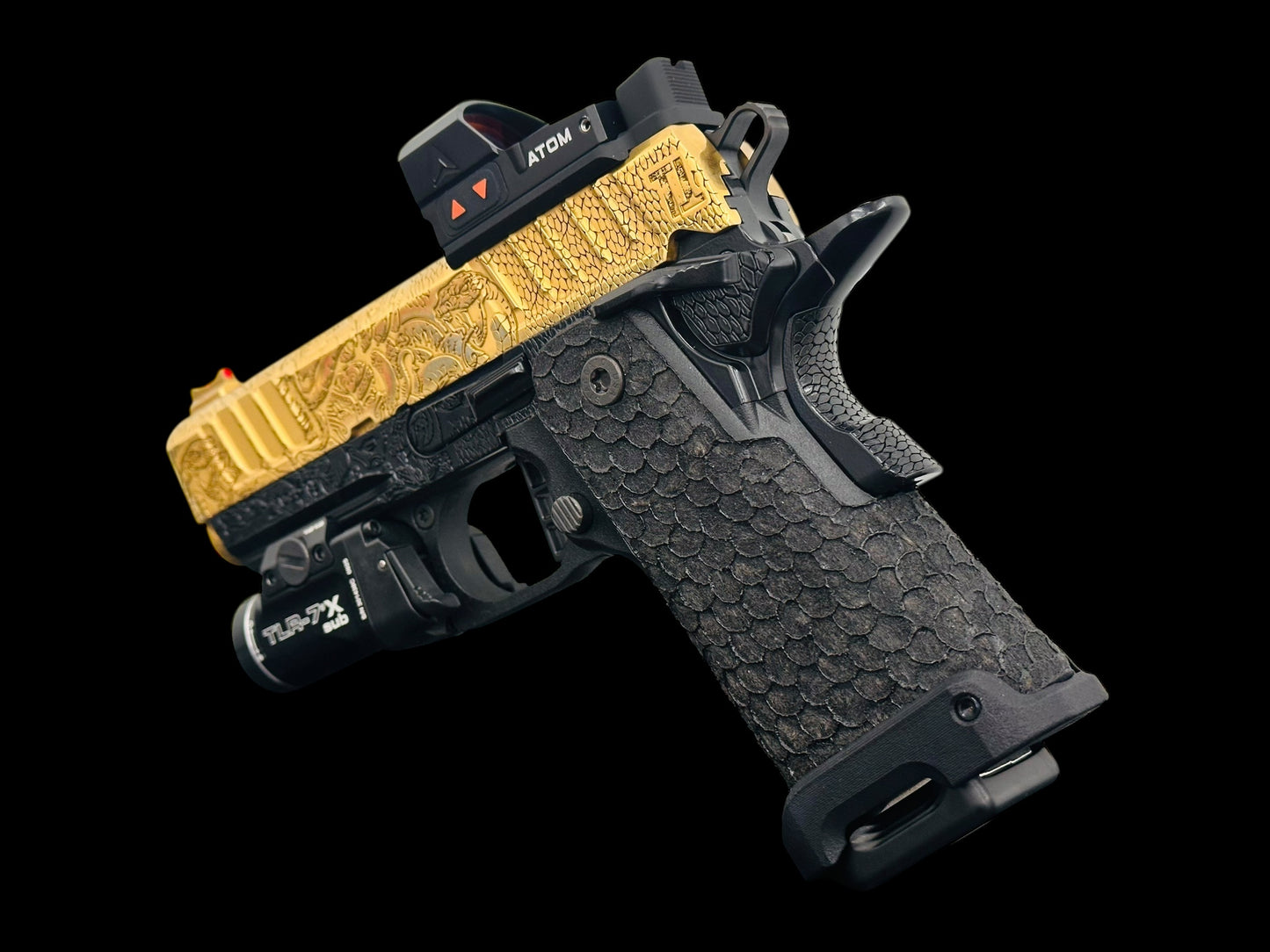 STACCATO CUSTOM CS “MEDUSA” PORTED 3.5” FULLY ENGRAVED IN GOLD NITRIDE POLISHED PVD FINISH