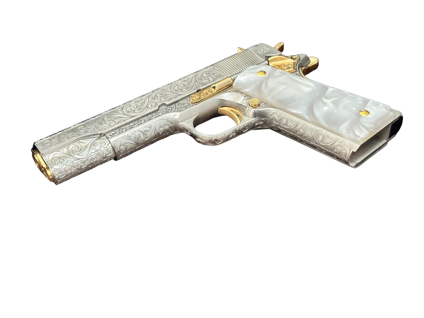COLT CUSTOM 1911 FULLY ENGRAVED BRUSH NICKEL FINISH WITH 24K GOLD ACCENTS (pre order)