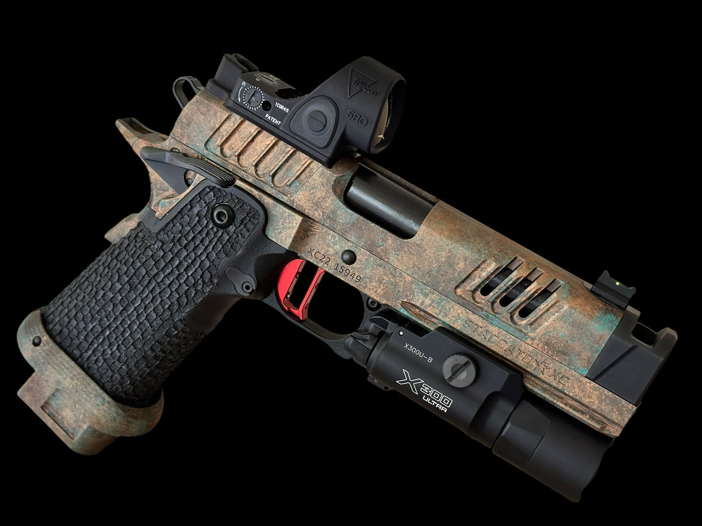 STACCATO CUSTOM XC SUNKEN SHIP LIMITED EDITION WITH TREE BARK GRIPS, ATLAS TRIGGER SRO AND X300