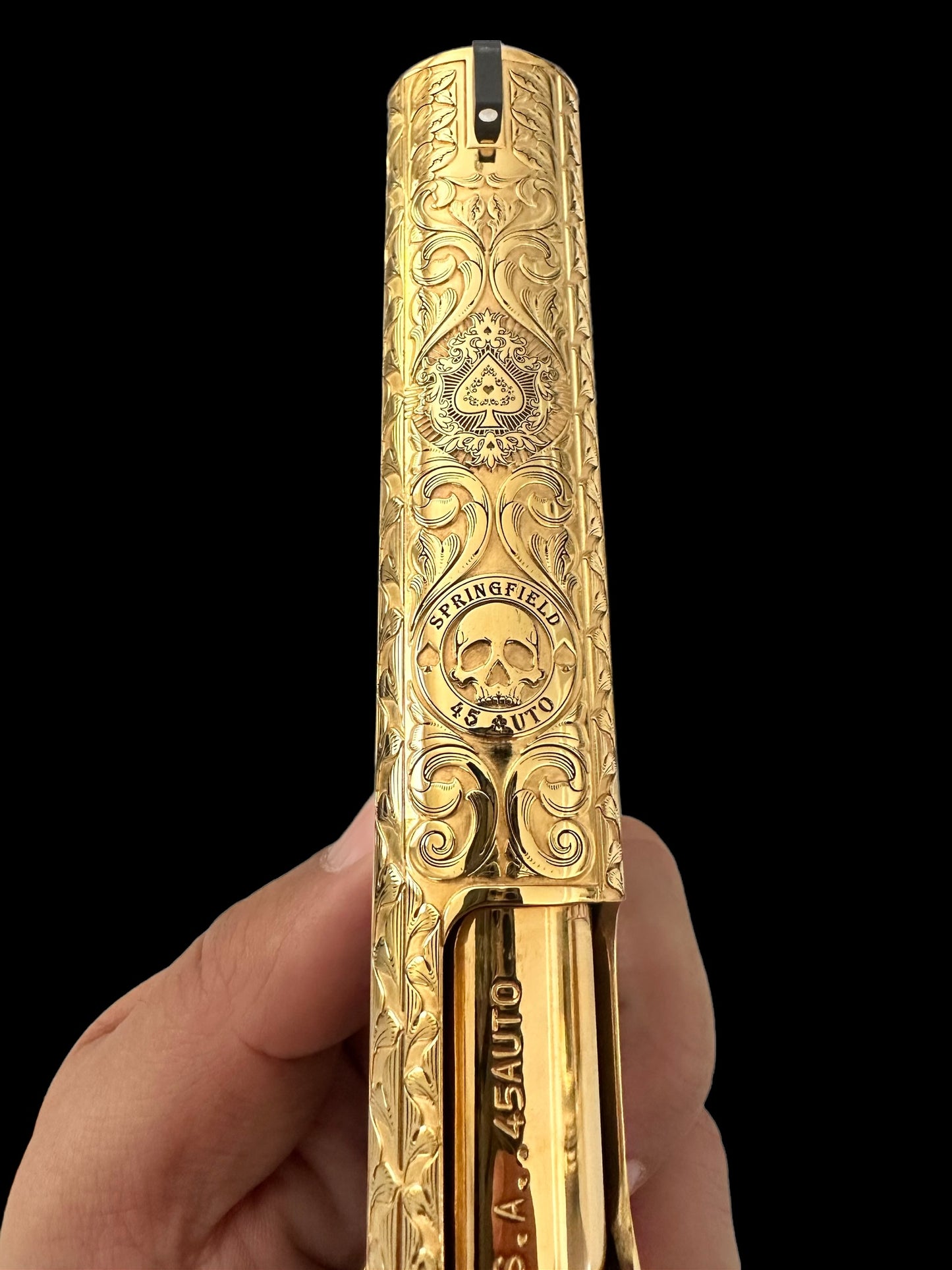 SPRINGFIELD ARMORY 1911 MIL SPEC 45ACP 24k GOLD PLATED AND FULLY ENGRAVED