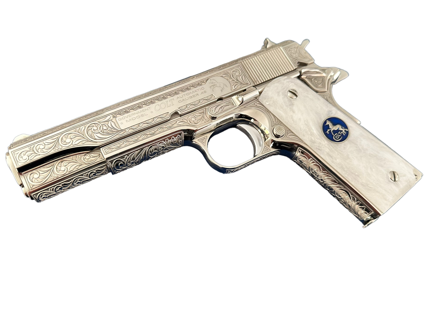 COLT CUSTOM 1911 GOVERMENT FULLY ENGRAVED HIGH POLISHED & NICKLE PLATED