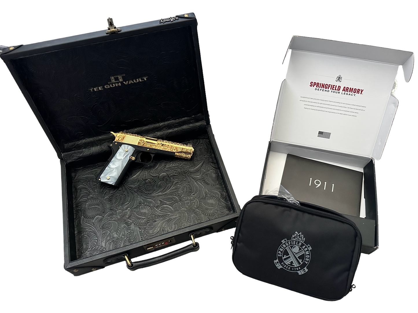 SPRINGFIELD ARMORY 1911 MIL SPEC 45ACP 24k GOLD PLATED AND FULLY ENGRAVED