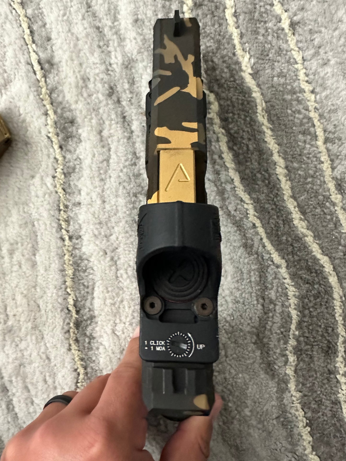 AGENCY ARMS GLOCK 17 MULTI CAM BLACK & GOLD WITH TIMNEY (PRE OWNED)