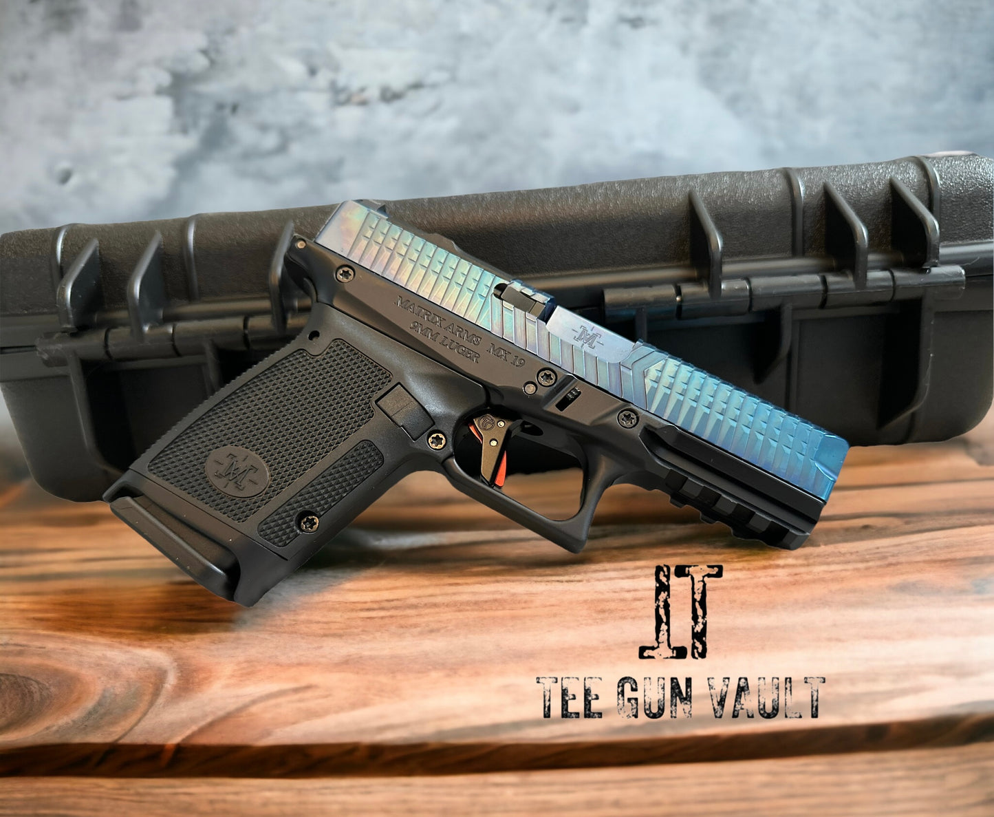MATRIX ARMS MX19 GLOCK ENIGMA BLUE SLIDE , ALUMINUM BLACK FRAME WITH IOS