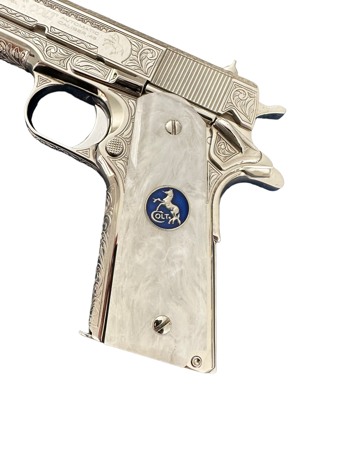 COLT CUSTOM 1911 GOVERMENT FULLY ENGRAVED HIGH POLISHED & NICKLE PLATED