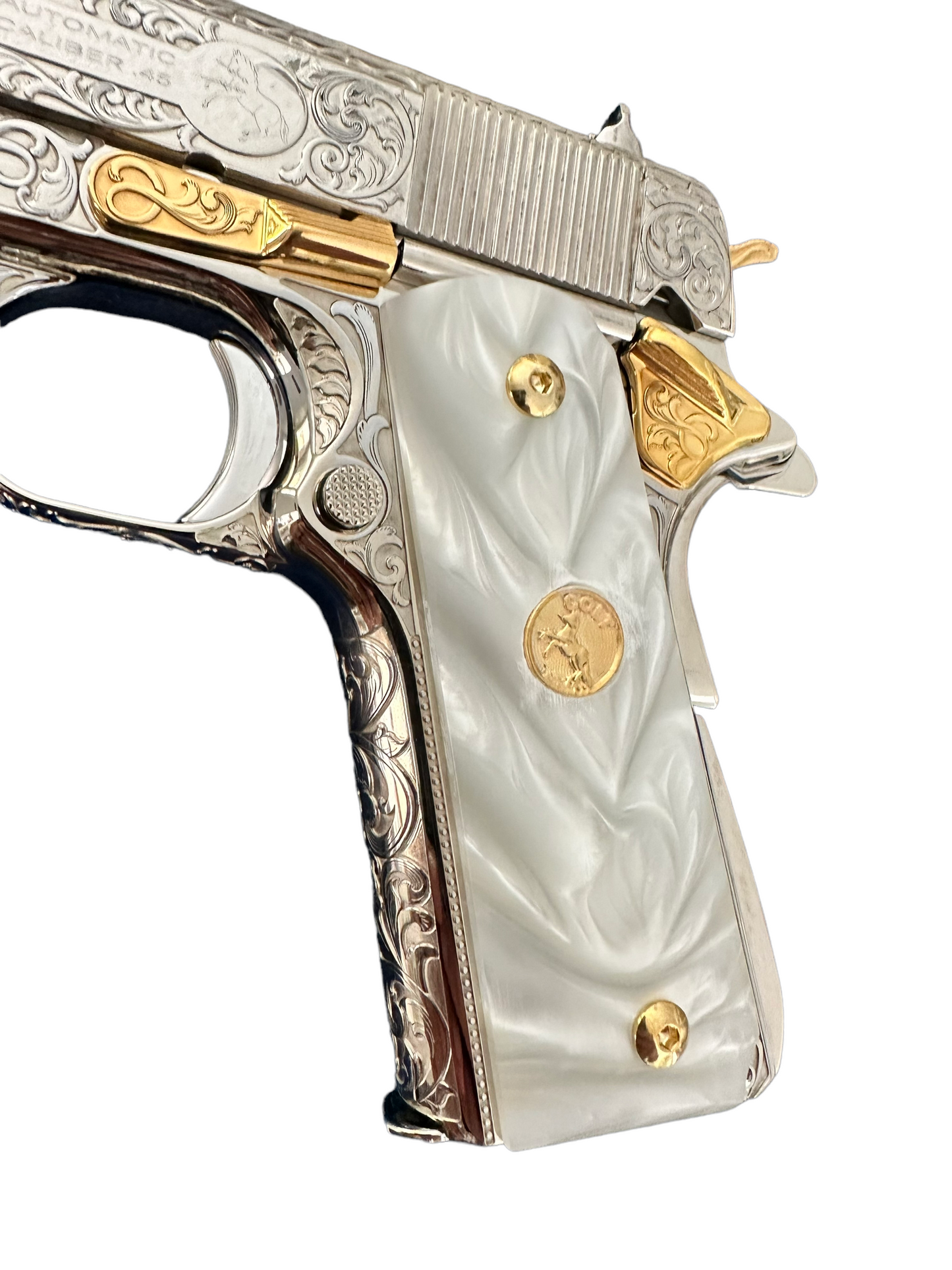 COLT CUSTOM 1911 FULLY ENGRAVED, NICKEL PLATED AND 24K GOLD PLATED ACCENTS 45acp