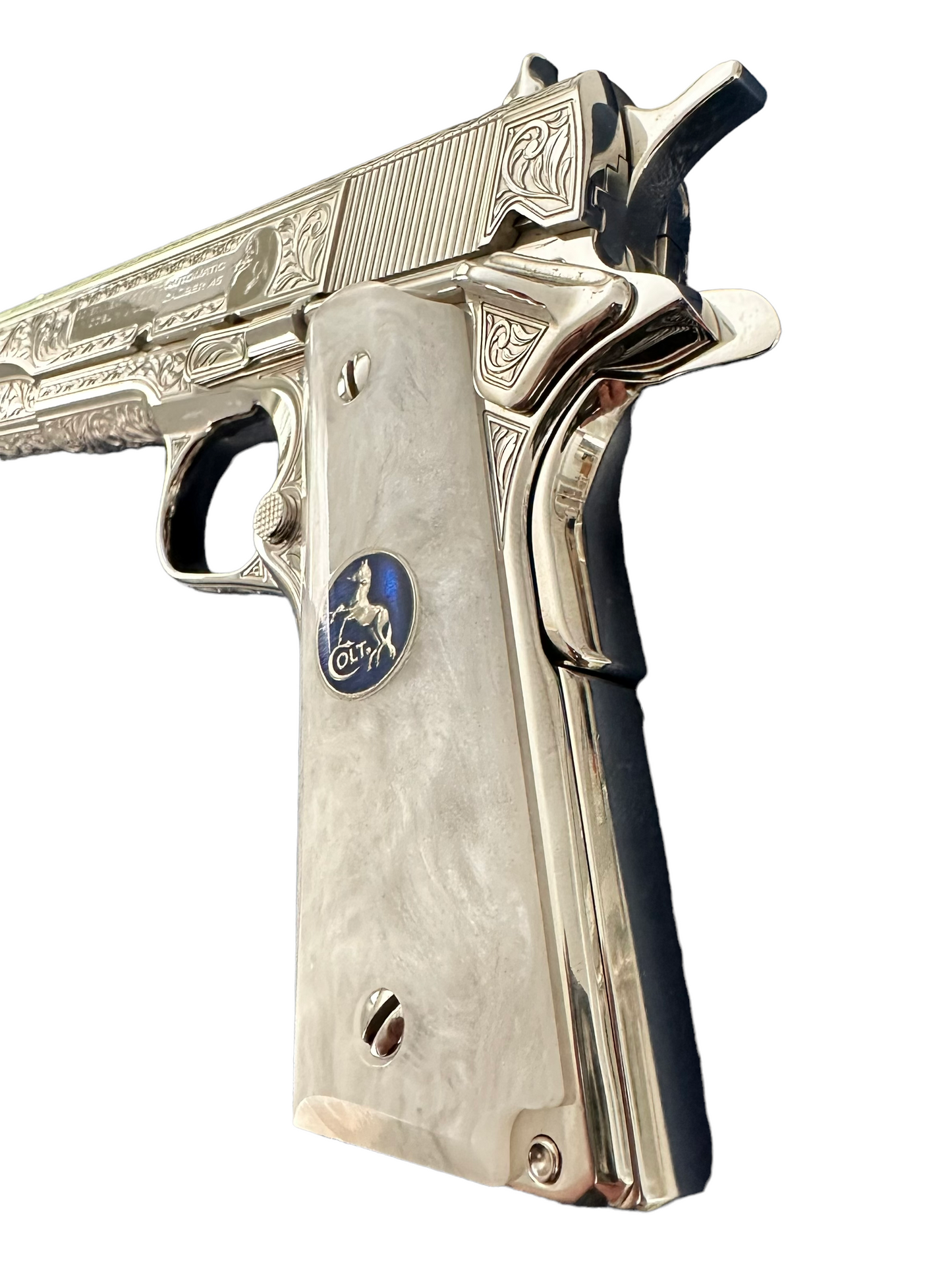 COLT CUSTOM 1911 GOVERMENT FULLY ENGRAVED HIGH POLISHED & NICKLE PLATED