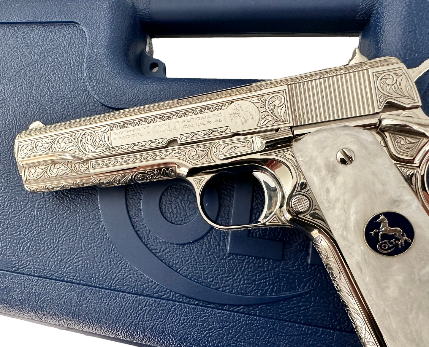 COLT CUSTOM 1911 GOVERMENT FULLY ENGRAVED HIGH POLISHED & NICKLE PLATED