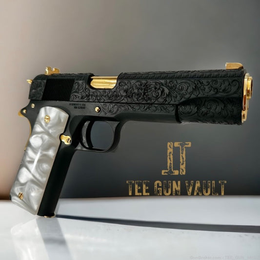 SPRINGFIELD 1911 MIL-SPEC ENGRAVED DEEP BLUE & 24K GOLD PLATED FINISH 45ACP